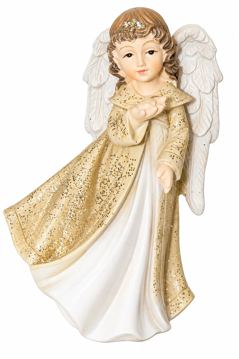 Statuina Angelo Custode Decorativo da 10 cm con Dettagli Glitter Oro