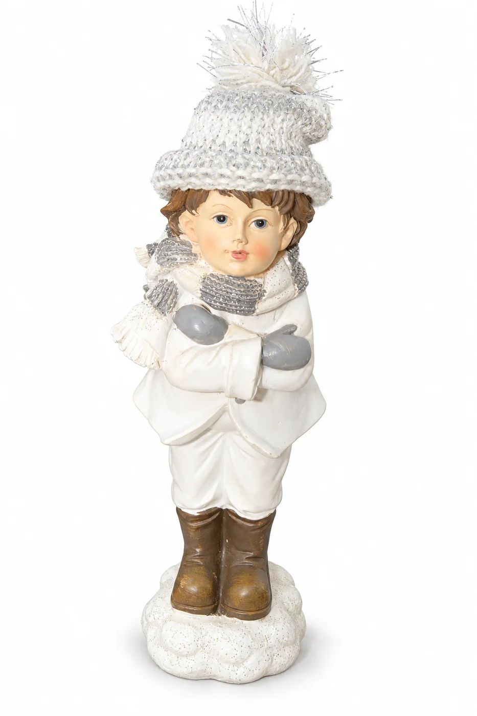 Statuina Bimbo Natalizio Decorativa con Dettagli in Tessuto – Altezza 20 cm