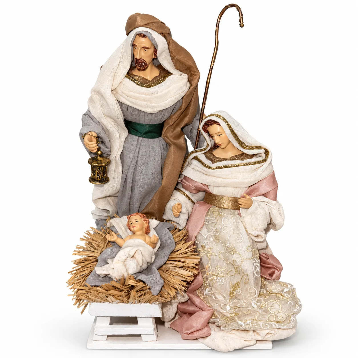 Gruppo Natività Sacra Famiglia con Abiti in Tessuto – Altezza 40 cm