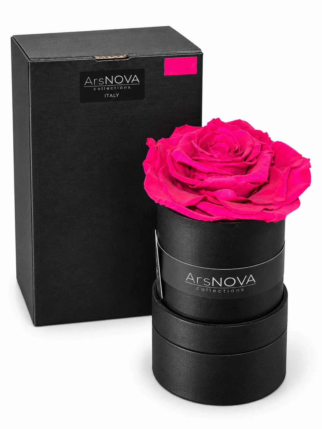 ArsNOVA Collections Home & Flower Fragrance – Profumatore Ambiente con Rosa Stabilizzata Singola Fucsia (Box Nero)