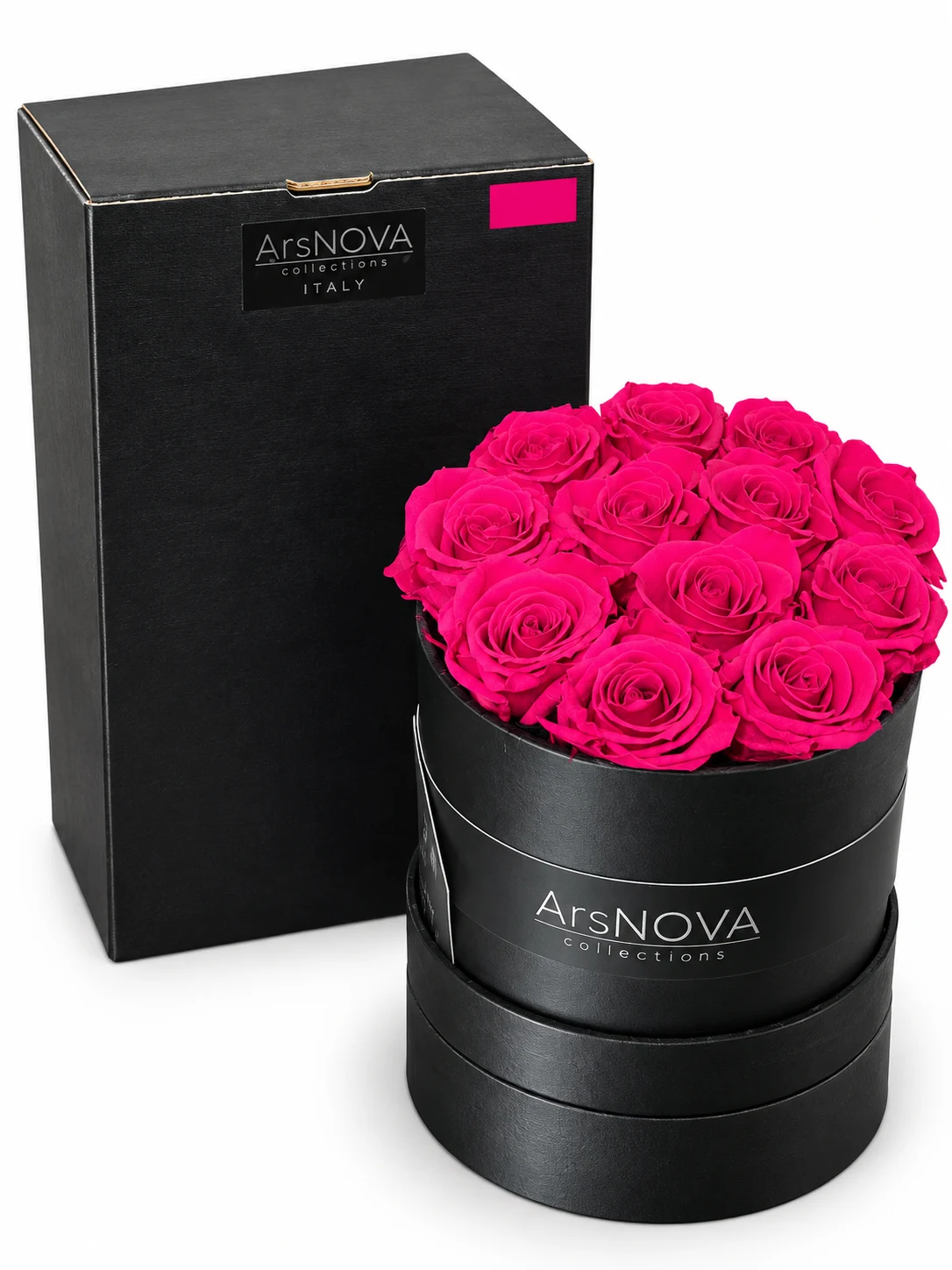 Box Rose Stabilizzate Fucsia Ars Nova | Cappelliera Nera Fiori Eterni