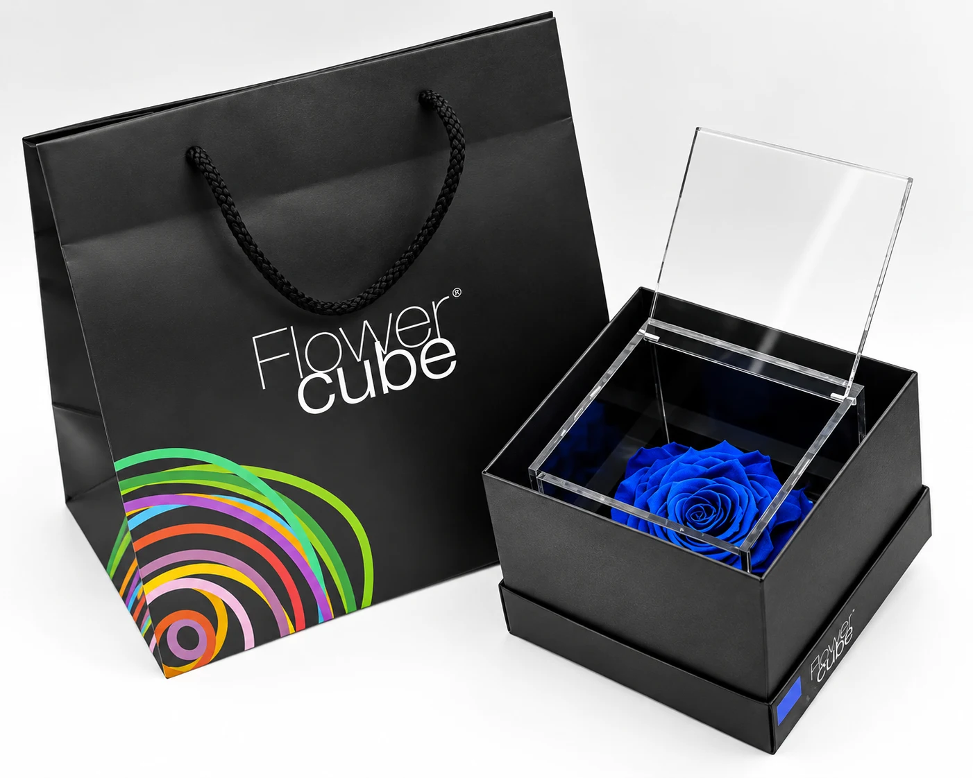 Rosa stabilizzata blu profumata Flowercube by ArsNova 4,5X4,5 in plexiglass