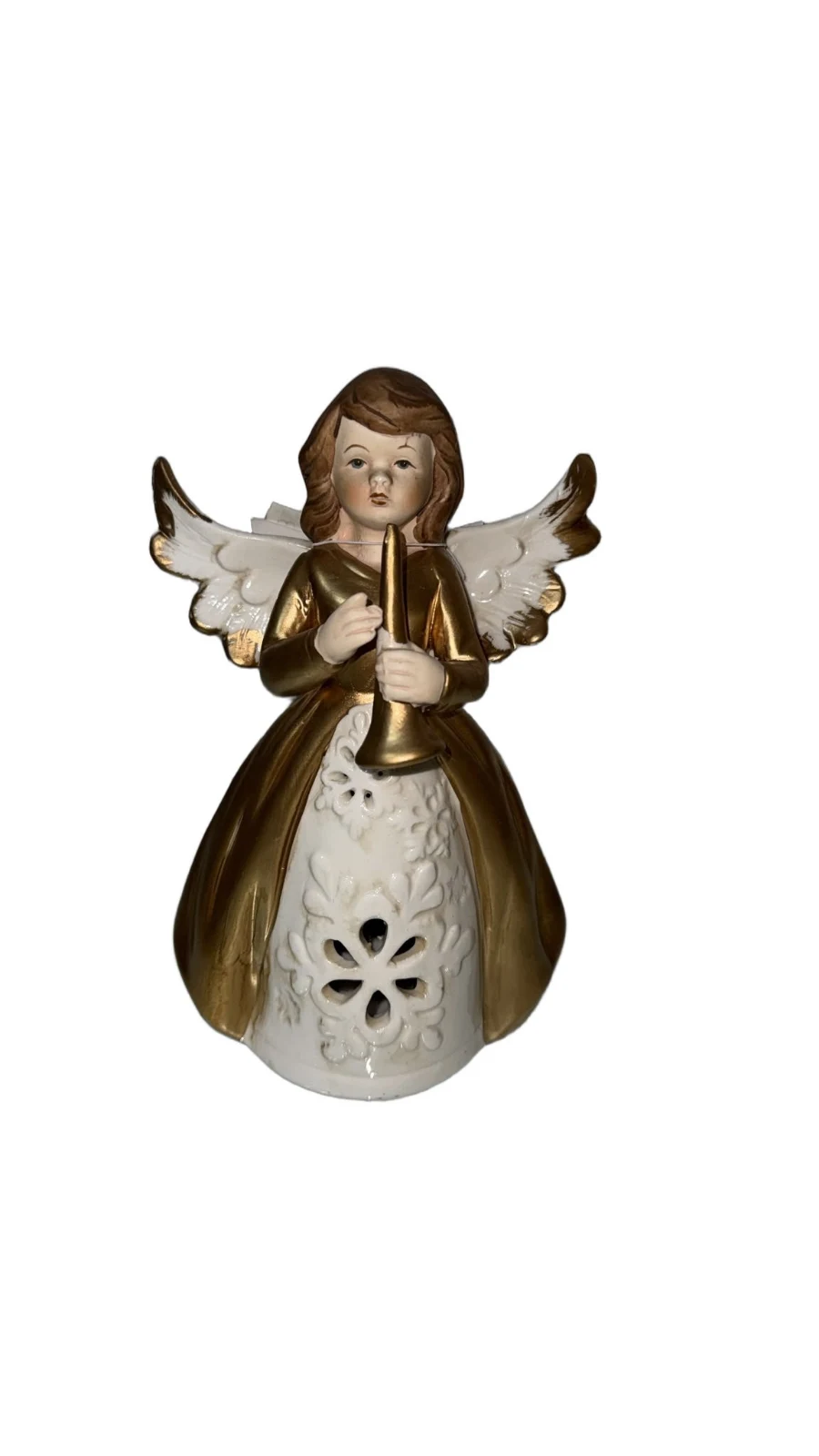 Statuina Angelo con Tromba in Ceramica con Luci a LED Interne