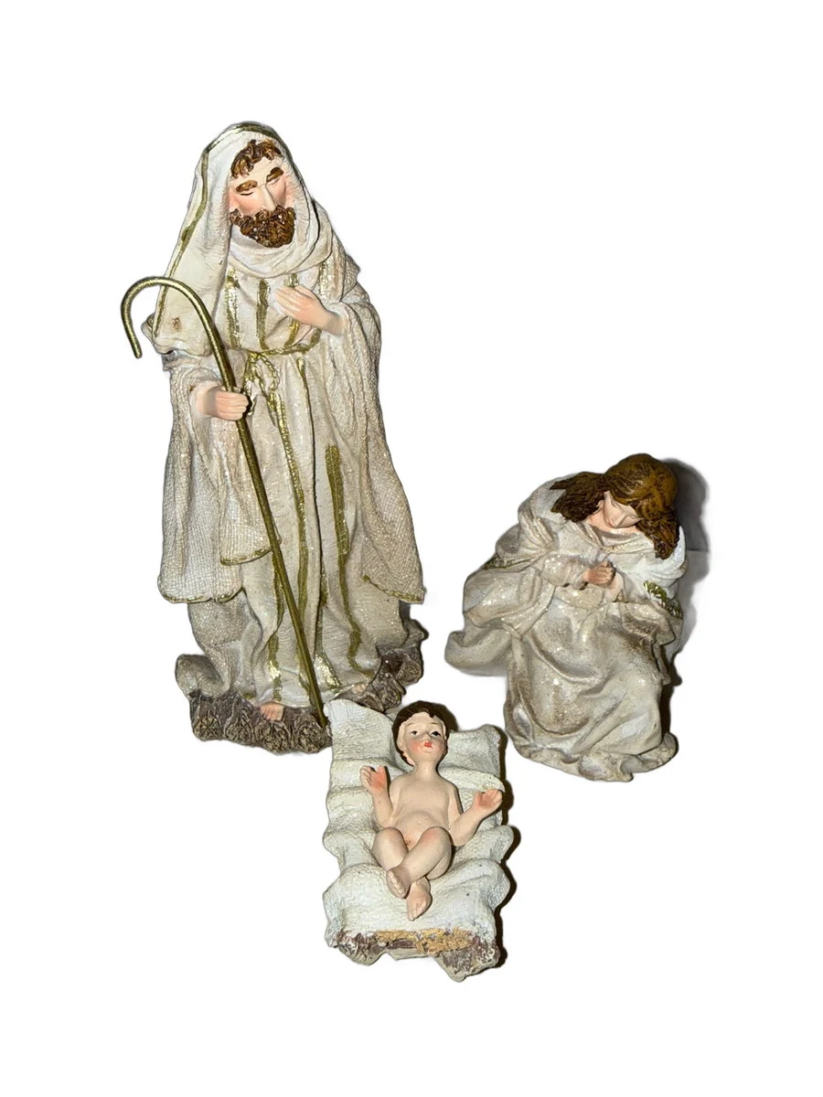 Set Natività Sacra Famiglia Bianco e Oro – Altezza 20 cm (